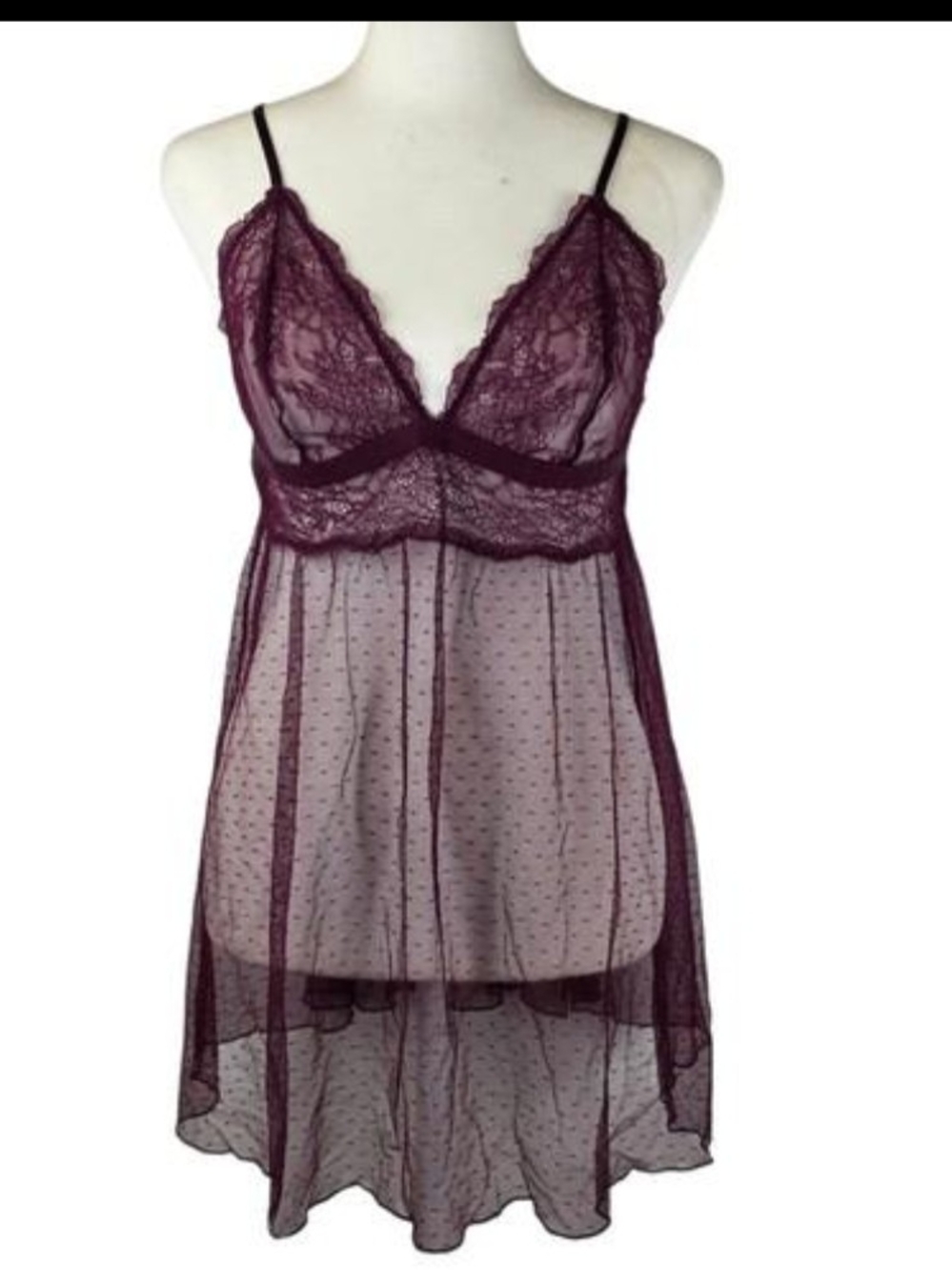 Victoria’s Secret Plum Lace Sheer Mesh Babydoll Lingerie Size M
